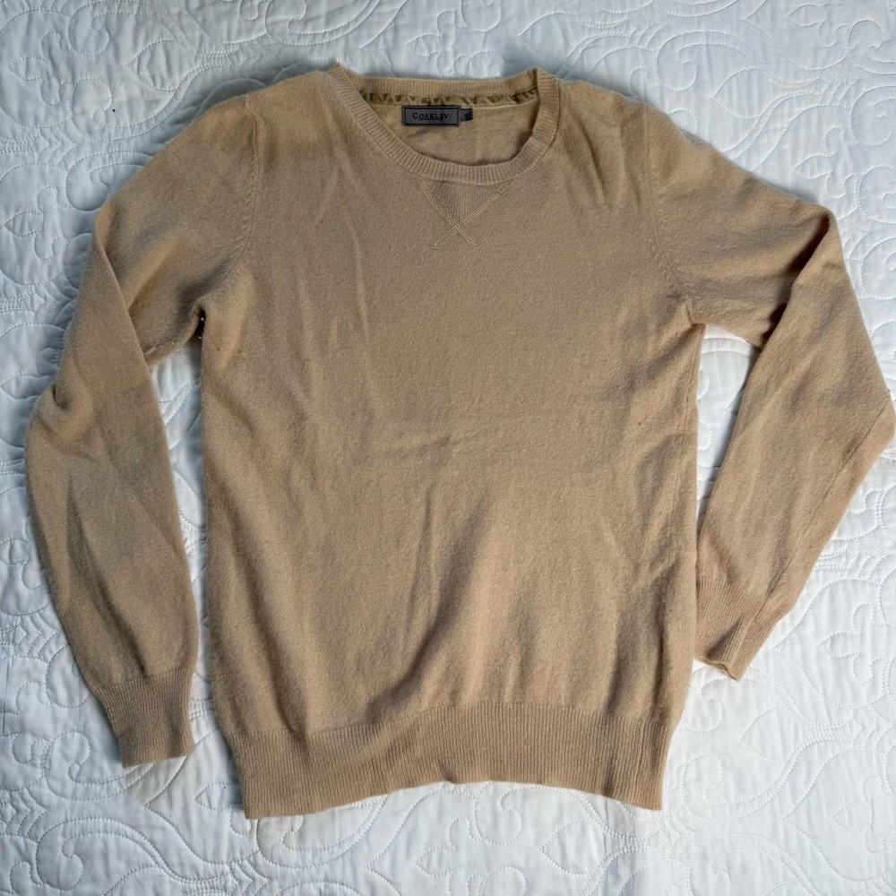 Coakley Lambswool Camel Tan Long Sleeve Crewneck‎ Lightweight Sweater Small EUC